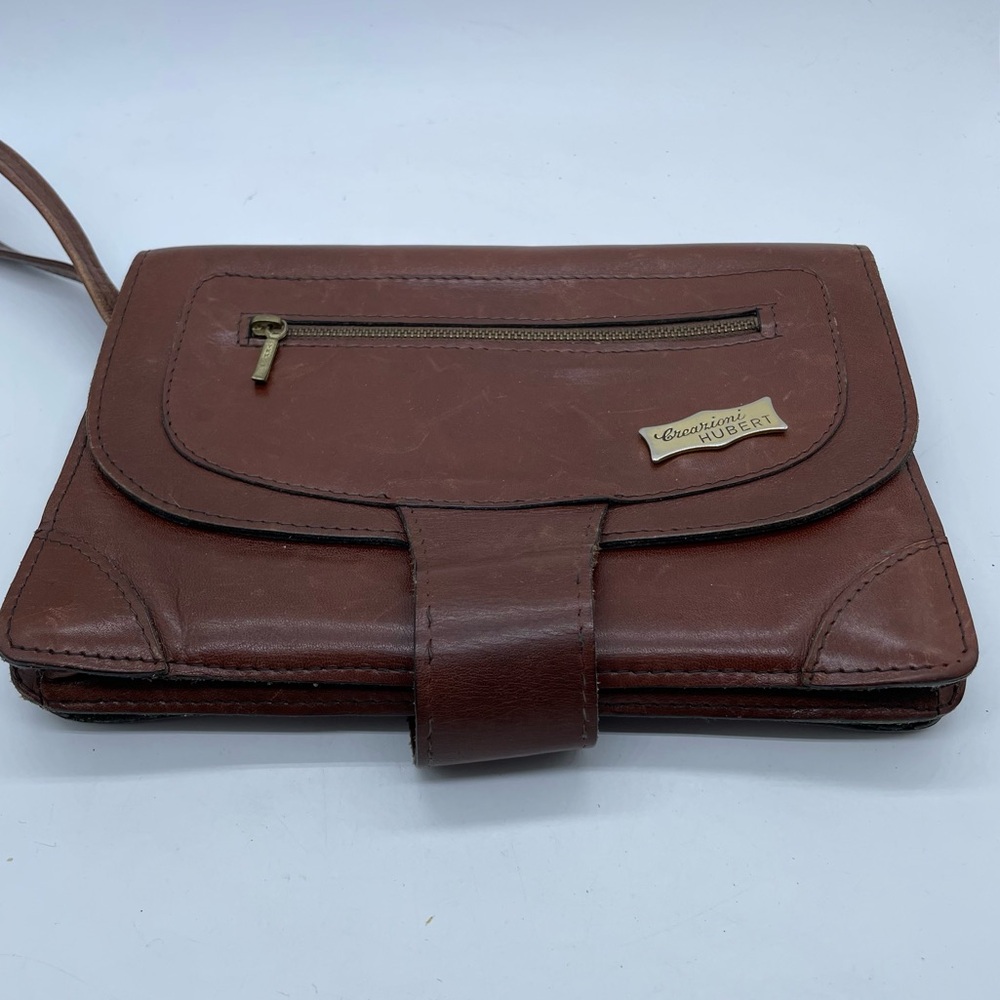 Vintage Creationi Hubert Cordovan Brown  Leather Clutch Purse Wristlet 1970’s